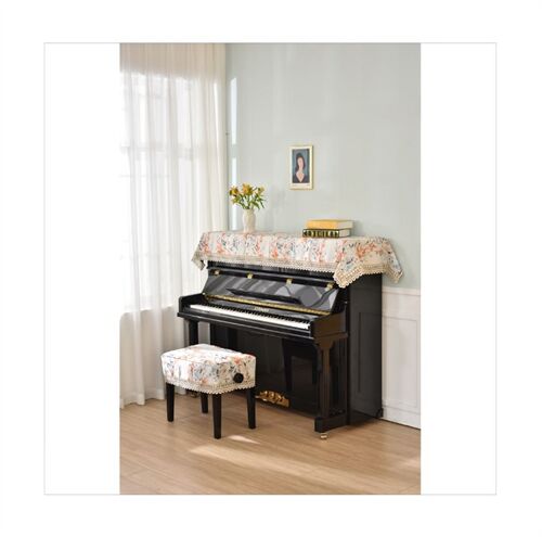 BỘ KHĂN PHỦ ĐÀN PIANO VÀ PHỦ GHẾ HỌA TIẾT HOA VÀ LÁ MÙA THU KD-08